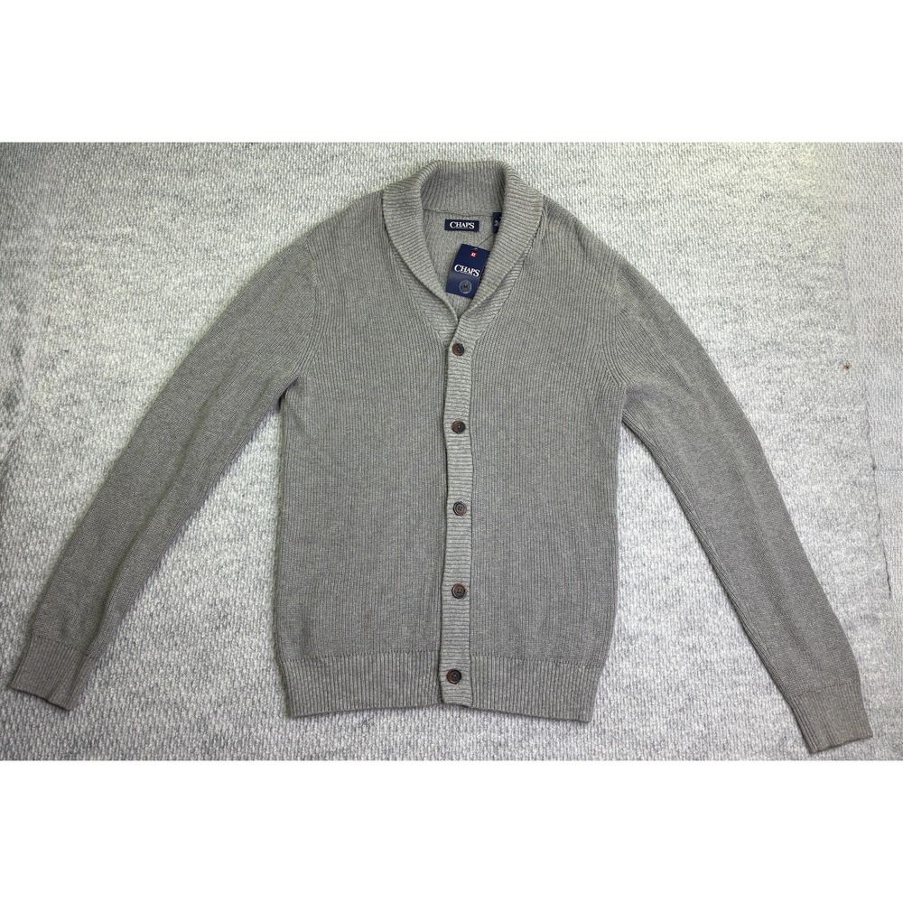 Chaps Men's M Gray Shawl Collar Cardigan 100% Cotton Button Sweater NWT